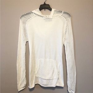 Michael Stars White Cotton and Mesh Hoodie Sweater